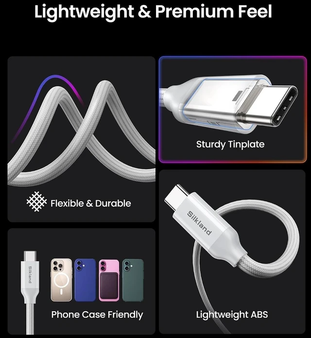 Alt view image 5 of 7 - Silkland USB4 for Thunderbolt 4 Cable 10FT/3M, 40Gbps, 240W, 8K/Dual 4K
