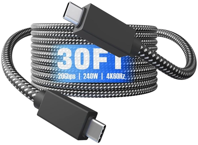 Main image of USB C to USB C Cable 30Ft, 240W Fast Charging, 20Gbps Data, 4K 60Hz Video