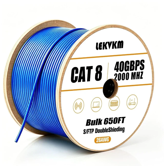 Main image of Cat8 Ethernet Cable Bulk, Blue, 650 ft