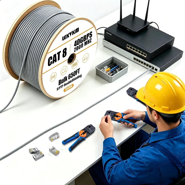 Alt view image 3 of 7 - Cat8 Ethernet Cable Bulk, Blue, 650 ft