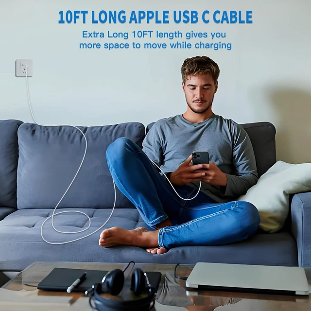 Alt view image 6 of 7 - 45W Apple 17 16 15 Fast USB C Charge Block, 2-Pack Apple Charger Plug & 10FT Long USB C Cable Cords,iPhone 17 Charger Fast Charging,Compatible with iPhone 17/16/15/Air/Pro/Pro Max/e/Plus/iPad/AirPods