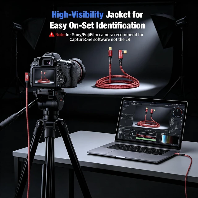 Alt view image 7 of 7 - USB C Camera Tethering Cable 10FT, 40Gbps 240W 8K@60Hz 4K@144Hz/ 60Hz for Canon R6 Mark II R5 R7 R8 R10, Nikon Z6II Z8 Z9 Z6III Z50II, Sony A7M5 A7M4 A1M2 A7R5 A7M3, Fujifilm XT5 XS20 XH2 XM5