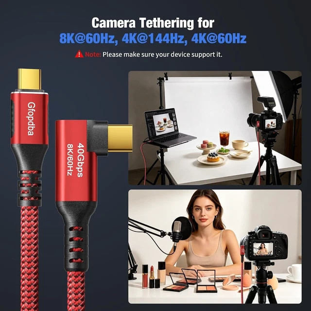 Alt view image 6 of 7 - USB C Camera Tethering Cable 10FT, 40Gbps 240W 8K@60Hz 4K@144Hz/ 60Hz for Canon R6 Mark II R5 R7 R8 R10, Nikon Z6II Z8 Z9 Z6III Z50II, Sony A7M5 A7M4 A1M2 A7R5 A7M3, Fujifilm XT5 XS20 XH2 XM5