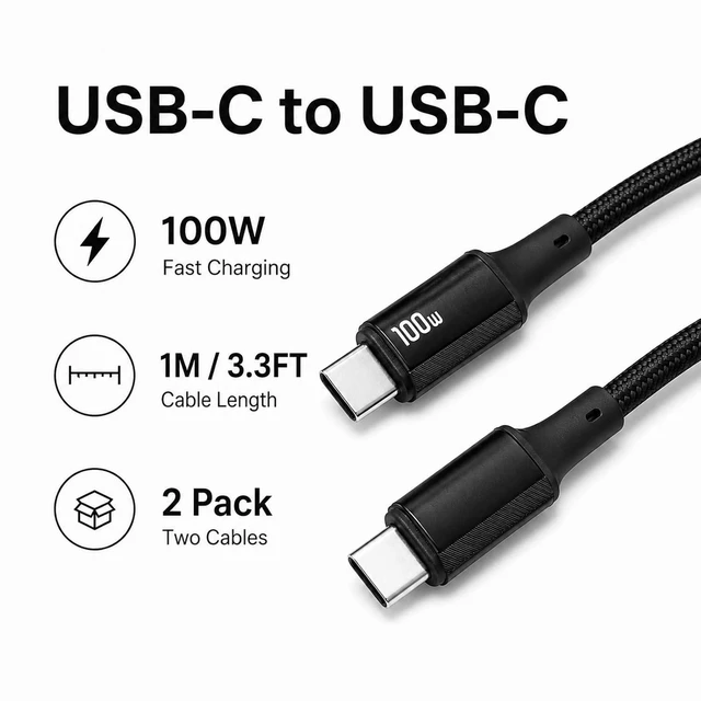 Alt view image 2 of 7 - USB C to USB C Cable 3.3ft, 100W USB C Cable Fast Charging Type C to Type C Cable Braided Nylon Charger Cord for MacBook Pro/Air, iPad Pro/Air, iPhone 16/15, Samsung Galaxy S24/S23, Pixel (Black)