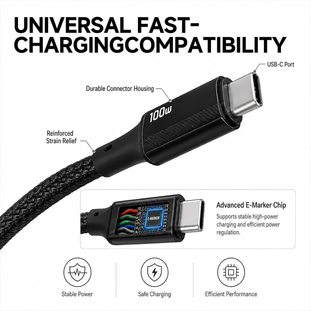 Alt view image 4 of 7 - USB C to USB C Cable 3.3ft, 100W USB C Cable Fast Charging Type C to Type C Cable Braided Nylon Charger Cord for MacBook Pro/Air, iPad Pro/Air, iPhone 16/15, Samsung Galaxy S24/S23, Pixel (Black)