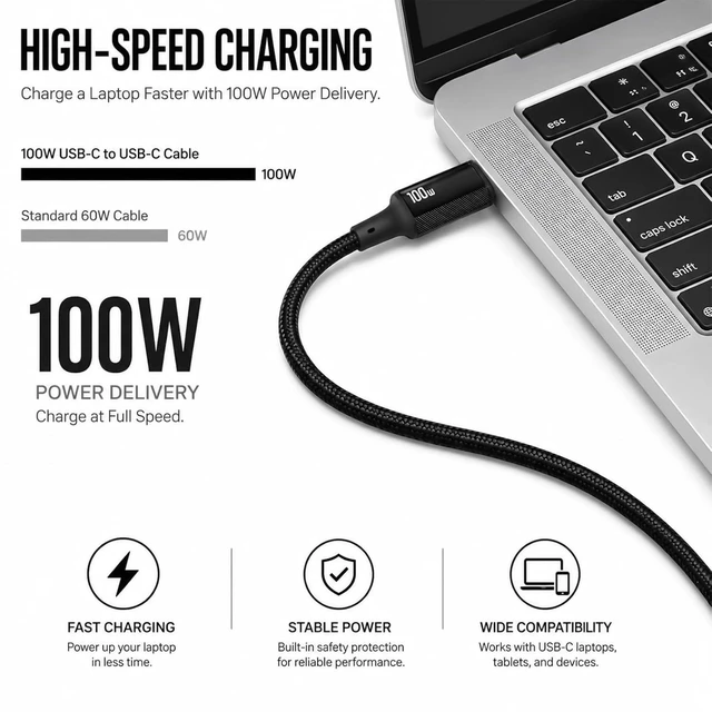 Alt view image 6 of 7 - USB C to USB C Cable 3.3ft, 100W USB C Cable Fast Charging Type C to Type C Cable Braided Nylon Charger Cord for MacBook Pro/Air, iPad Pro/Air, iPhone 16/15, Samsung Galaxy S24/S23, Pixel (Black)