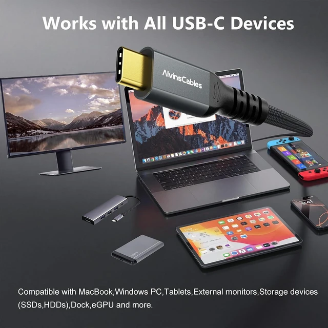 Alt view image 3 of 7 - Alvin's Cables Thunderbolt 5 Cable, 6.6ft USB-C to USB-C Cable 120Gbps Bandwidth 240W PD Fast Charging 16K Display, Compatible with Thunderbolt 4/3,USB4, for MacBook,Dock,eGPU