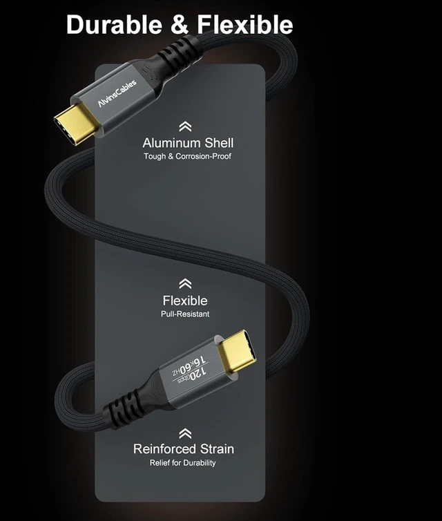Alt view image 4 of 7 - Alvin's Cables Thunderbolt 5 Cable, 6.6ft USB-C to USB-C Cable 120Gbps Bandwidth 240W PD Fast Charging 16K Display, Compatible with Thunderbolt 4/3,USB4, for MacBook,Dock,eGPU