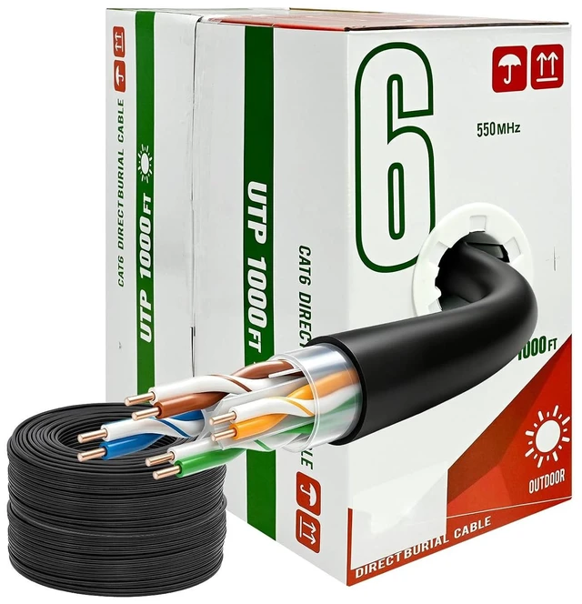 Main image of Cat6 Direct Burial Ethernet Cable 1000ft, UTP, Outdoor Waterproof