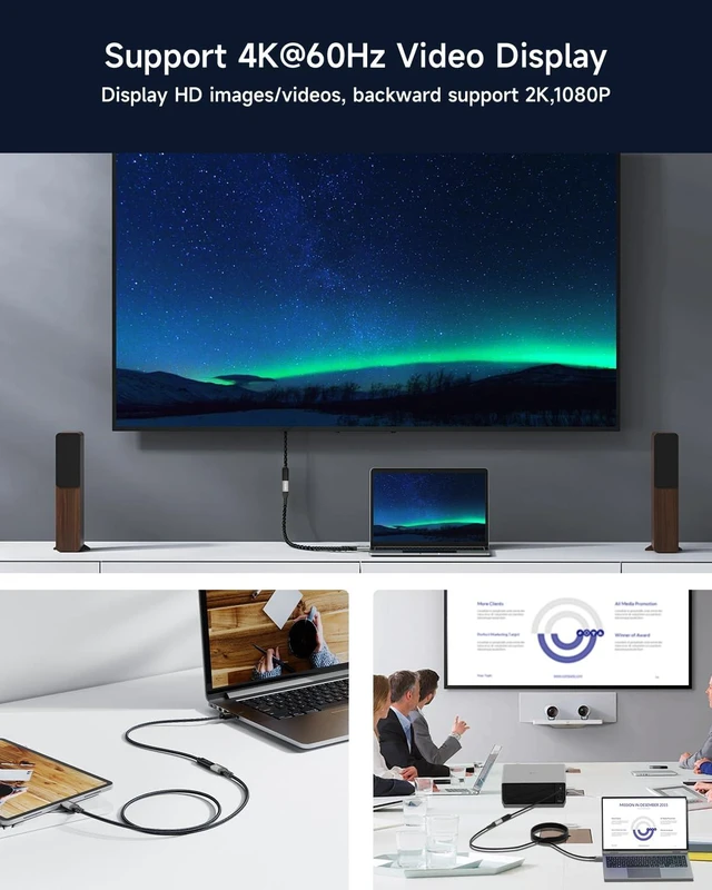 Alt view image 7 of 7 - Long USB c Extension Cable 33FT, 5Gbps,60W,4K Video Output, Nylon Braided,USB3.0 Type C Extender Cord Male to Female Compatible with,Monitor,SSD
