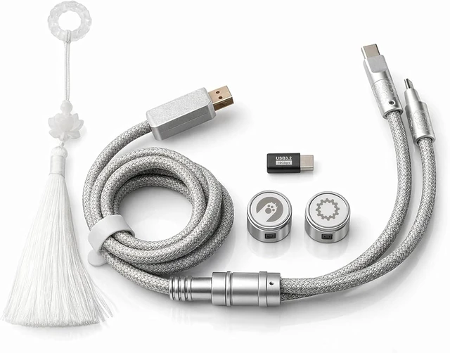 Main image of Angry miao Split Dual 8K Gaming Cable AM Edition 1.4m(4.6ft), High-Speed Dual Connection, Low Latency, Compatible with USB Type-C Devices, Durable Mesh Silver-Plated Wire - Silver Orbit