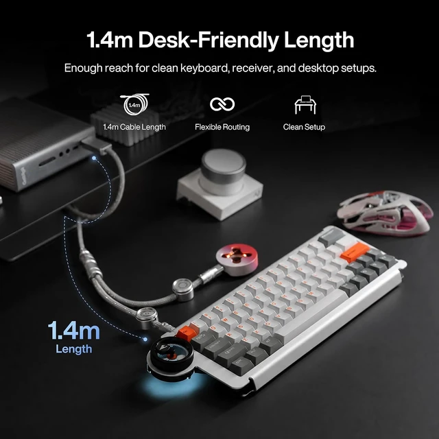 Alt view image 4 of 7 - Angry miao Split Dual 8K Gaming Cable AM Edition 1.4m(4.6ft), High-Speed Dual Connection, Low Latency, Compatible with USB Type-C Devices, Durable Mesh Silver-Plated Wire - Silver Orbit