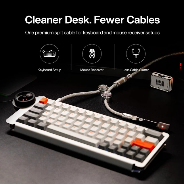 Alt view image 5 of 7 - Angry miao Split Dual 8K Gaming Cable AM Edition 1.4m(4.6ft), High-Speed Dual Connection, Low Latency, Compatible with USB Type-C Devices, Durable Mesh Silver-Plated Wire - Silver Orbit