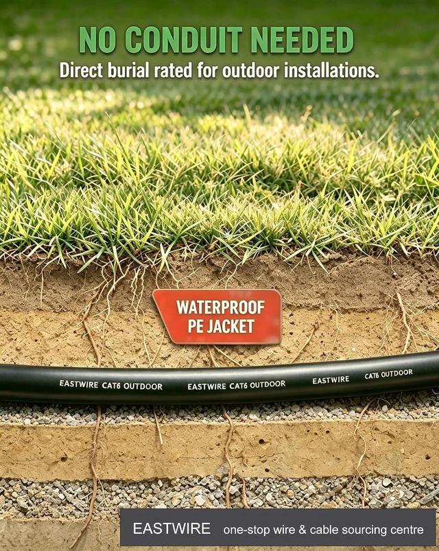 Alt view image 4 of 7 - CAT6 Direct Burial Ethernet Cable 23AWG Solid CCA UTP, Waterproof HDPE Insulation, Polyethylene (PE) Jacket for Outdoor Installations, LAN Cable, Network Cable (500ft-Black)