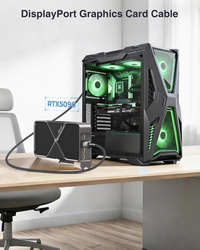 Alt view image 4 of 7 - Ubluker 10K 8K DisplayPort 2.1 Cable 54Gbps 50 FT, Certified DP to DP Cord 4K 240Hz 165Hz 144Hz 120Hz 10K 8K 120Hz Nylon Braided UHBR HDCP2.3 FreeSync G-Sync RTX5090 Gaming Monitor PC Projector