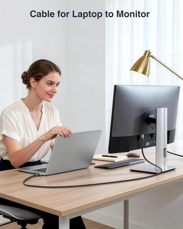 Alt view image 5 of 7 - Ubluker 10K 8K DisplayPort 2.1 Cable 54Gbps 50 FT, Certified DP to DP Cord 4K 240Hz 165Hz 144Hz 120Hz 10K 8K 120Hz Nylon Braided UHBR HDCP2.3 FreeSync G-Sync RTX5090 Gaming Monitor PC Projector