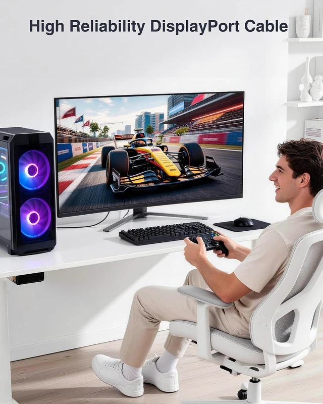 Alt view image 6 of 7 - Ubluker 10K 8K DisplayPort 2.1 Cable 54Gbps 50 FT, Certified DP to DP Cord 4K 240Hz 165Hz 144Hz 120Hz 10K 8K 120Hz Nylon Braided UHBR HDCP2.3 FreeSync G-Sync RTX5090 Gaming Monitor PC Projector