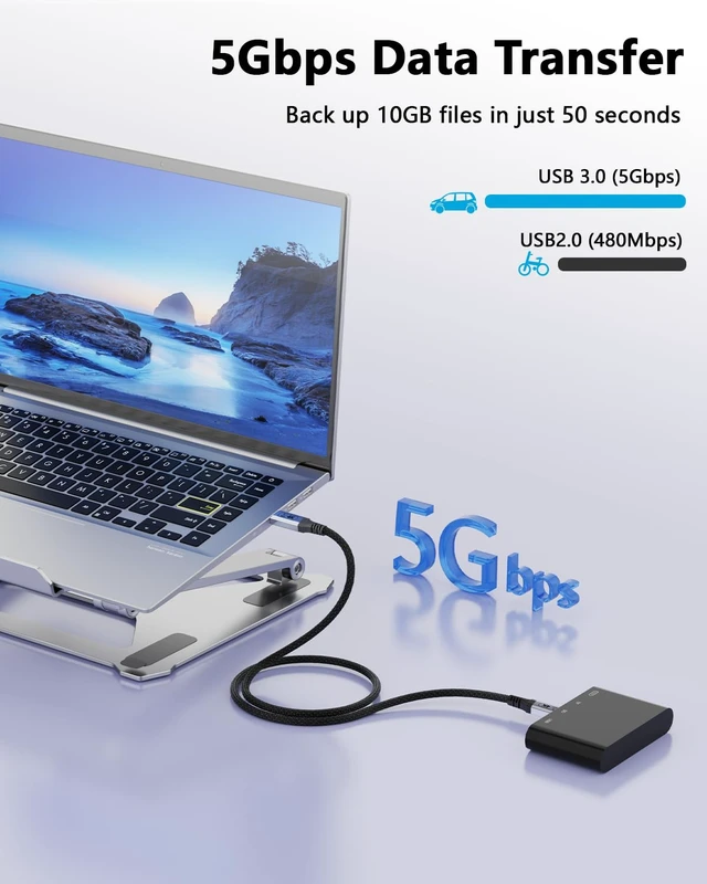 Alt view image 2 of 7 - Long USB C to USB C Cable 32.81ft/10m,Type c to Type c Cable High Speed Data Transfer,USB-C Cord 4K Monitor Video Output,, 60W Fast Charging, 5Gbps Data Transfer for Monitor, Hub,dispaly Cord