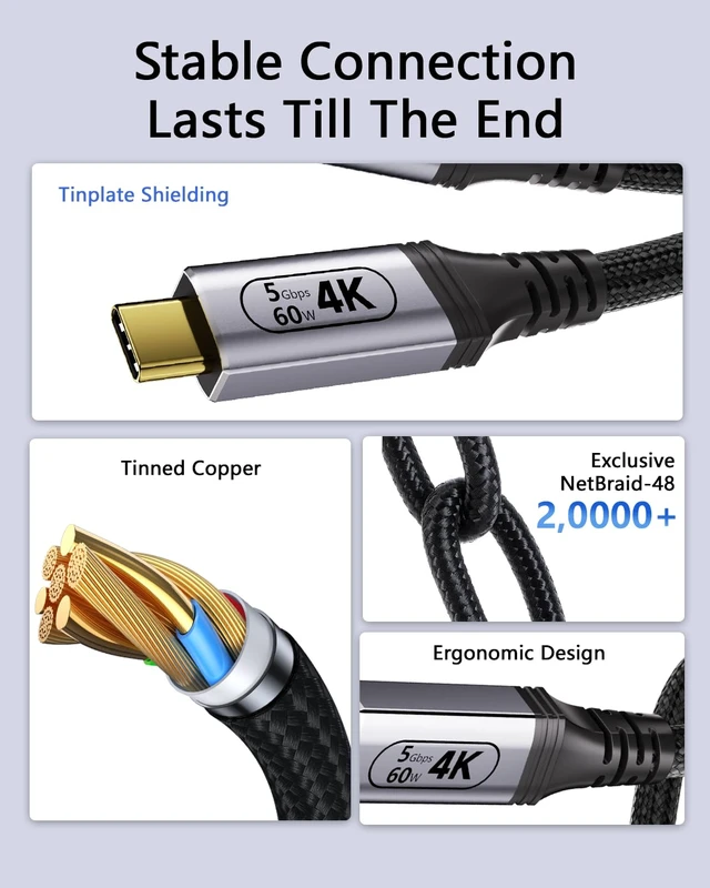 Alt view image 6 of 7 - Long USB C to USB C Cable 32.81ft/10m,Type c to Type c Cable High Speed Data Transfer,USB-C Cord 4K Monitor Video Output,, 60W Fast Charging, 5Gbps Data Transfer for Monitor, Hub,dispaly Cord