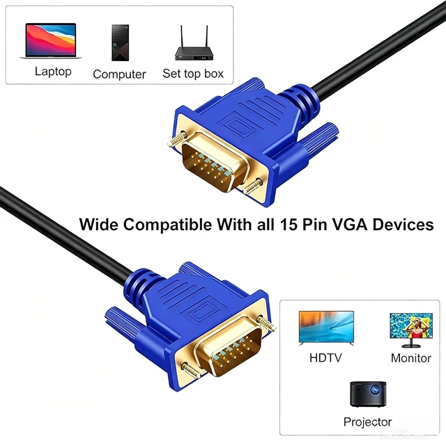 Alt view image 2 of 7 - VGA Cable 6FT 10-Pack, 15 Pin Male to Male, 1080P@60Hz Full HD Shielded VGA