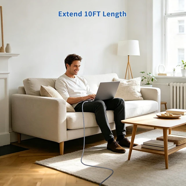 Alt view image 7 of 7 - 40Gbps Thunderbolt 5 Cable 10FT 2Pack Compatible, 8K@60Hz / 4K@144Hz, PD3.1 240W for iPhone 17/18, Mac mini, MacBook Pro M4 M5, Galaxy, Thunderbolt 5/4, SSD, eGPU, Studio Display