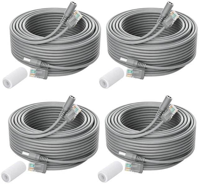 Main image of Cat5/Cat6 Ethernet Cable 100 FT with Power, Siamese Long Ethernet Poe Cable with 12V DC Gigabit LAN Network Wire lan cable 100ft for CCTV NVR IP Security Camera System, Indoor Outdoor, Gray (4 Pack)