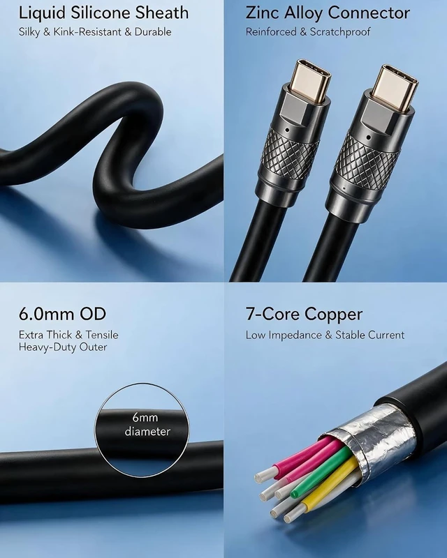 Alt view image 3 of 7 - USB-C Data Blocker Cable 120W Silicone Fast Charging Cable 3.3ft, Orange