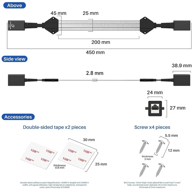 Alt view image 6 of 7 - Cat6a Window Entry Cable 1.47FT 2Pack, Gigabit PoE Window Passthrough Cable