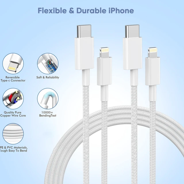 Alt view image 4 of 7 - iPhone 14 Charger Fast Charging,Fast Charger iPhone 2Pack 10Foot Extra Long