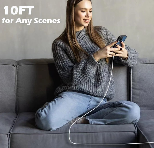 Alt view image 7 of 7 - iPhone 14 Charger Fast Charging,Fast Charger iPhone 2Pack 10Foot Extra Long