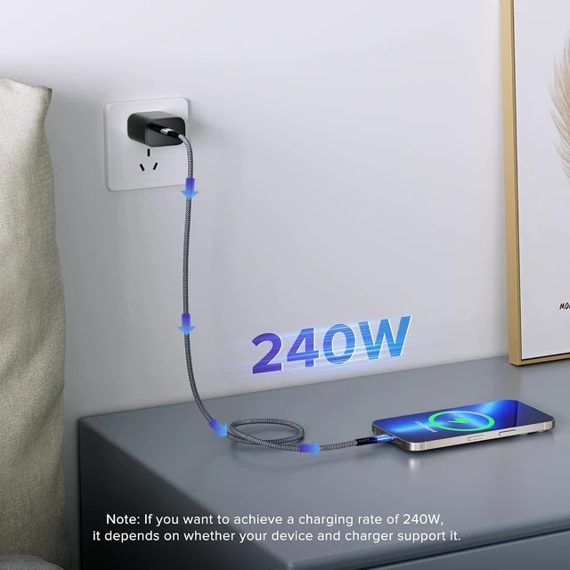 Alt view image 5 of 7 - 240W for Thunderbolt 5 Cable 10FT, USB4 2.0 Cable, 80Gbps, 120Gbps, 8K@165Hz, 4K@540Hz for Thunderbolt 5/4, iPhone 17, USB4, Razer Blade, SSD, MacBook Pro, Mac mini M4