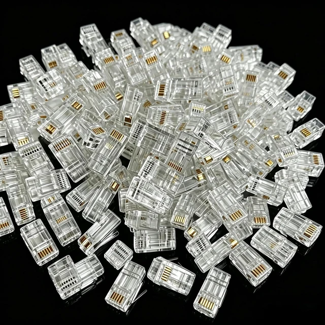 Main image of 1000 Pcs Cat 6 Pass Through RJ45 Connectors, Gold Plated Cat 6 Ends / Cat6 Connector /RJ45 Modular Plugs/Ethernet Plugs/Network Connector for Solid or Stranded 8P8C UTP Ethernet Cable,Bag of 1000