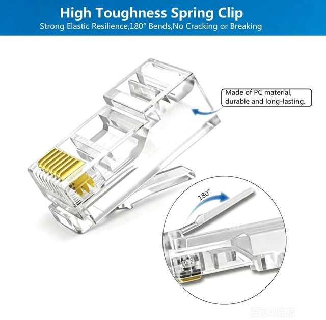 Alt view image 3 of 6 - 1000 Pcs Cat 6 Pass Through RJ45 Connectors, Gold Plated Cat 6 Ends / Cat6 Connector /RJ45 Modular Plugs/Ethernet Plugs/Network Connector for Solid or Stranded 8P8C UTP Ethernet Cable,Bag of 1000