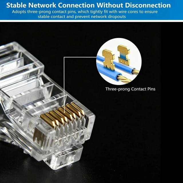 Alt view image 4 of 6 - 1000 Pcs Cat 6 Pass Through RJ45 Connectors, Gold Plated Cat 6 Ends / Cat6 Connector /RJ45 Modular Plugs/Ethernet Plugs/Network Connector for Solid or Stranded 8P8C UTP Ethernet Cable,Bag of 1000