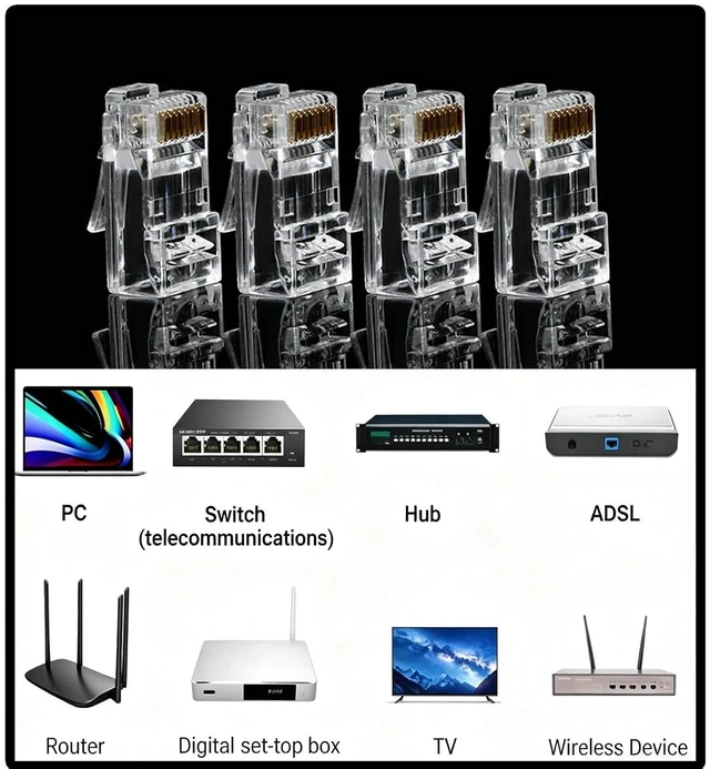 Alt view image 6 of 6 - 1000 Pcs Cat 6 Pass Through RJ45 Connectors, Gold Plated Cat 6 Ends / Cat6 Connector /RJ45 Modular Plugs/Ethernet Plugs/Network Connector for Solid or Stranded 8P8C UTP Ethernet Cable,Bag of 1000
