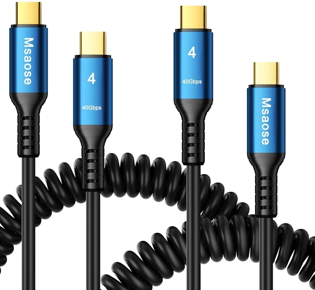 Main image of Thunderbolt 4 USB C Coiled Cable Compatible 3.3FT 2Pack, 40Gbps Data, 240W Charging, 8K@60Hz, 4K@144Hz for iPhone 15/16/17, Mac mini M4, Samsung, SSD, eGPU, Car Charger/CarPlay/Tethering