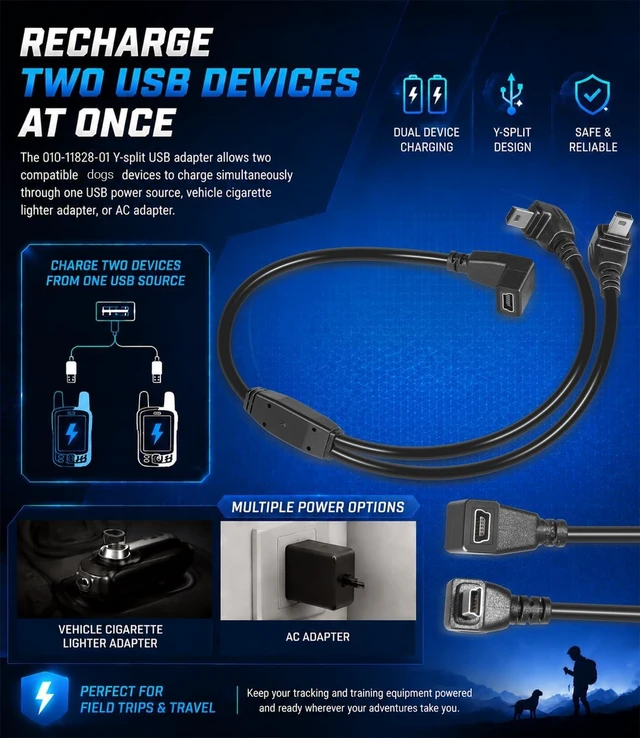 Alt view image 3 of 7 - USB Split Adapter Cable & PRO Series Charging Clip & AC Adapter Cable Charger Kit Compatible with Garmin Dog Tracking Training Systems, Replaces for 010-11828-01, 010-11890-10, 010-11873-00