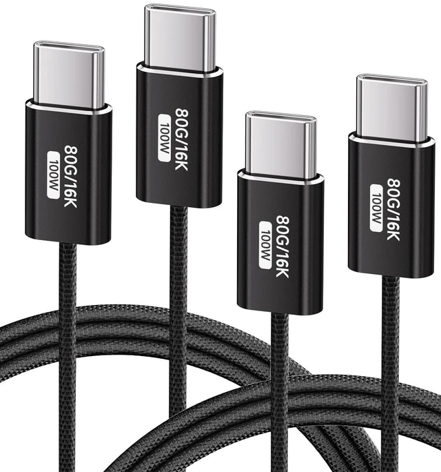 Main image of Black,3.3FT 2Pack USB C Cable,USBC 80Gbps Data Transfer Compatible with Thunderbolt 5/4/3,Slim Connector,100W Fast Charging,16K/8K/4K HD Video Cord for Monitor,MacBook,iPhone 17/16,Docking.