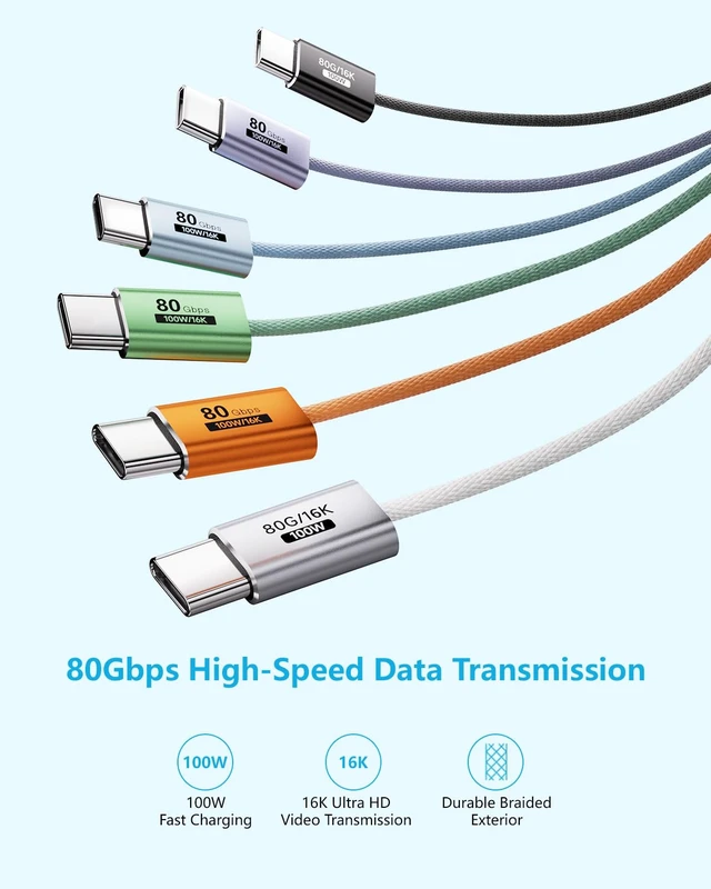 Alt view image 2 of 7 - Black,3.3FT 2Pack USB C Cable,USBC 80Gbps Data Transfer Compatible with Thunderbolt 5/4/3,Slim Connector,100W Fast Charging,16K/8K/4K HD Video Cord for Monitor,MacBook,iPhone 17/16,Docking.