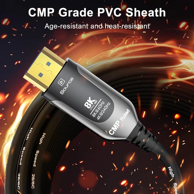 Alt view image 2 of 7 - Plenum Rated HDMI Cable(CMP) 100FT-8K 48Gbps Fiber Optic HDMI 2.1 Cord