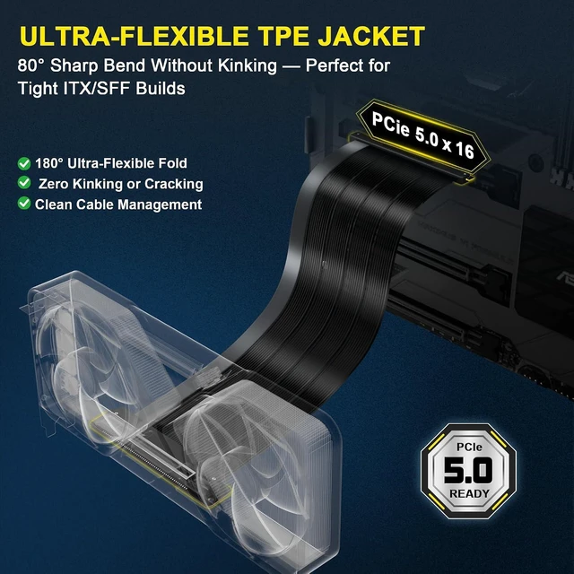 Alt view image 7 of 7 - PCIe 5.0 Riser Cable Gen5 x16, 50cm GPU Extension for RTX 5090/5080