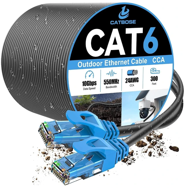 Main image of 300FT Outdoor Cat6 Ethernet Cable, Heavy Duty Direct Burial, In-Ground, POE, Waterproof, LLDPE UV Resistant, UTP, 24AWG CCA Solid Cord, Network, Internet, LAN, Cat 6 Patch Cable - 300 Feet