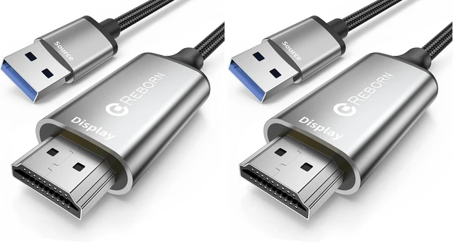 Main image of Reborn USB to HDMI Adapter Cable 10FT, 1080P@60Hz USB 3.0 to HDMI Multi-Display Cable Converter Suitable for Macos Windows 7/8/10/11 - Driver Installation is Required (Pack of 2)
