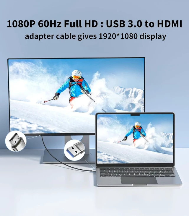 Alt view image 4 of 7 - Reborn USB to HDMI Adapter Cable 10FT, 1080P@60Hz USB 3.0 to HDMI Multi-Display Cable Converter Suitable for Macos Windows 7/8/10/11 - Driver Installation is Required (Pack of 2)