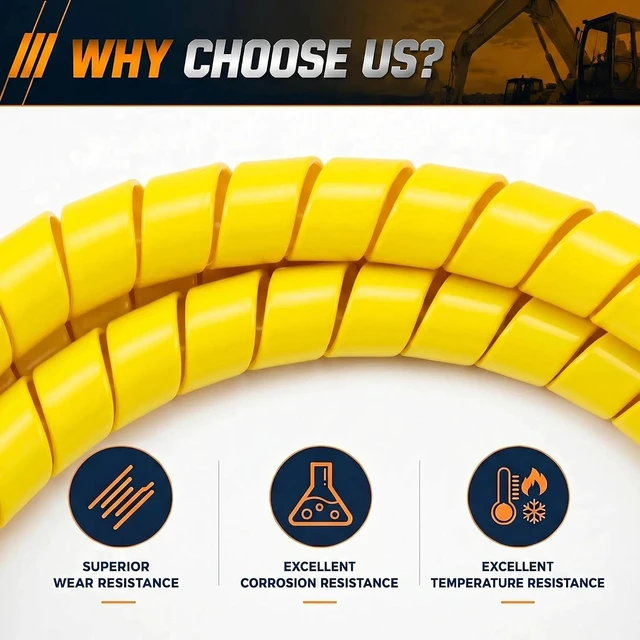 Alt view image 3 of 7 - Spiral Wrap Hose Protector 1.25" OD x 10 FT, Heavy Duty Hydraulic Hose Wrap, Yellow Flexible HDPE Cable Protector Sleeve for Hydraulic Hoses, Wire Harnesses & Automotive Cables