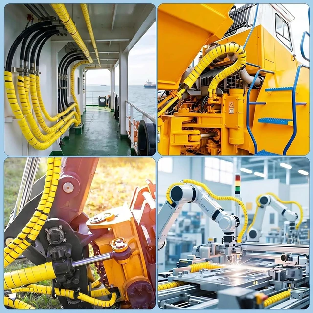 Alt view image 7 of 7 - Spiral Wrap Hose Protector 1.25" OD x 10 FT, Heavy Duty Hydraulic Hose Wrap, Yellow Flexible HDPE Cable Protector Sleeve for Hydraulic Hoses, Wire Harnesses & Automotive Cables