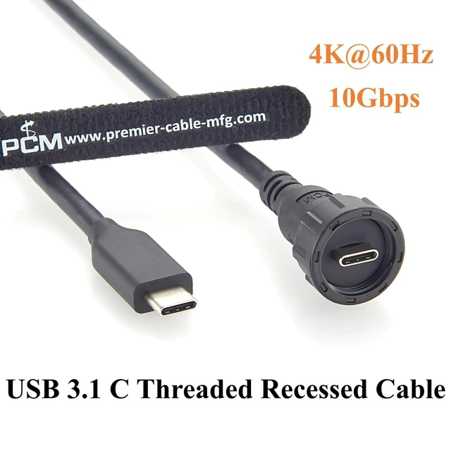 Alt view image 6 of 7 - IP67 Waterproof USB 3.1 Gen 2 Type-C Male to Male Cable Threaded Lock Industrial USB-C Cable 10Gbps Data Transfer, 100W Charging, DP 4K@60Hz for Embedded PC, HMI, Machine Vision (2M/6.6FT)