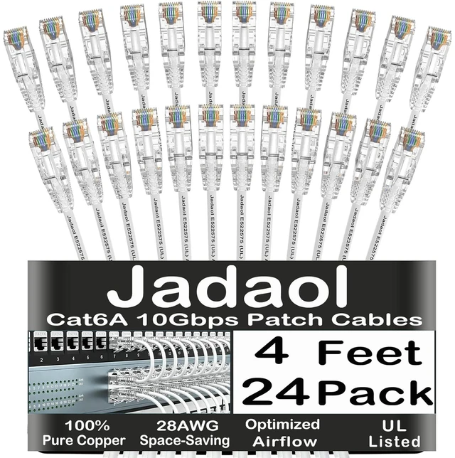 Main image of Jadaol [UL Listed Cat6A Patch Cables 4FT (24Pack) 10Gbps 550MHz White