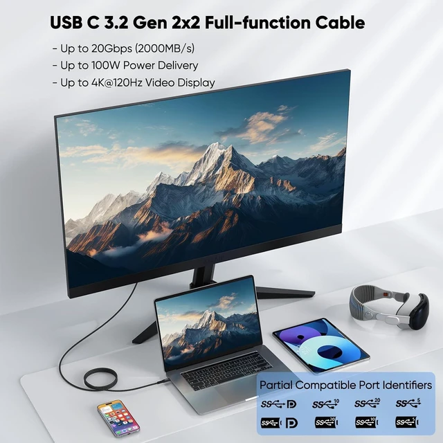 Alt view image 2 of 7 - USB C to USB C Data Transfer Cable 6Ft 5 Pack, USB C 3.2 Gen 2x2 Cord