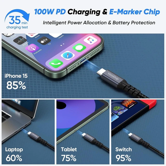 Alt view image 5 of 7 - USB C to USB C Data Transfer Cable 6Ft 5 Pack, USB C 3.2 Gen 2x2 Cord